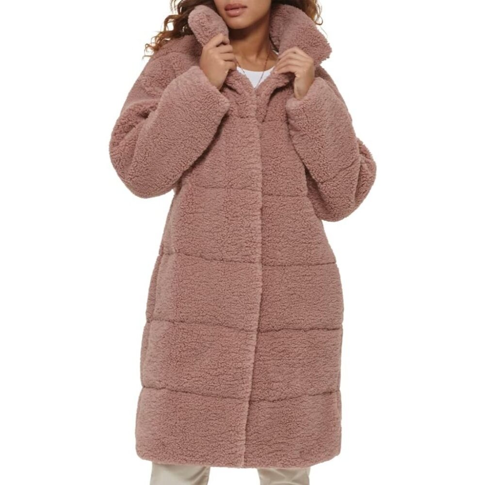 Women's Mauve Imported Polyester Patchwork Quilted Teddy Warmth Coat - Picture 4 of 8